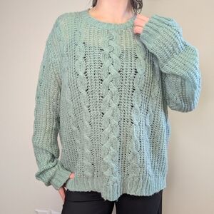 Wooden Ships Pointelle Knit Mohair/Acrylic/Wool Blend Sweater High Low Hem M/L